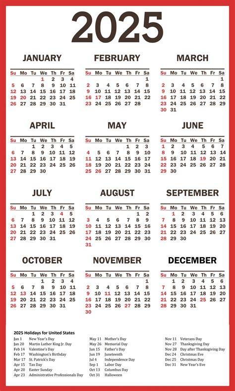 Free 2025 Calendar With Holidays Printable