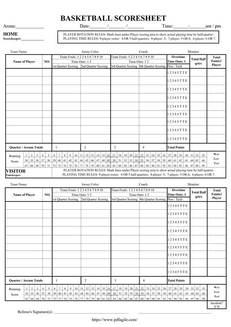 Free Basketball Score Sheet Printable