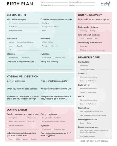Free Birth Plan Printable