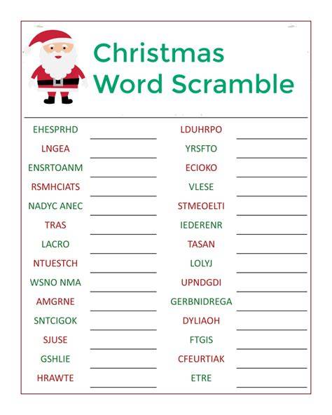 Free Christmas Word Scramble Printable