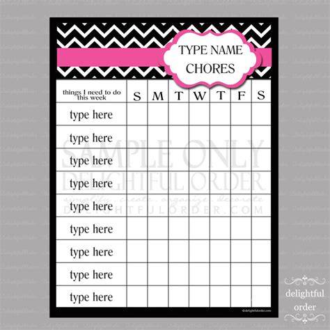 Free Editable Printable Chore Charts Pdf