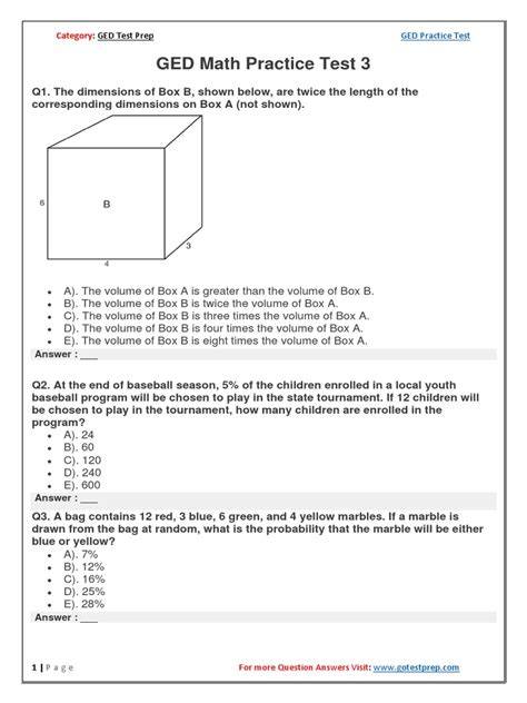 Free Ged Pretest Printable