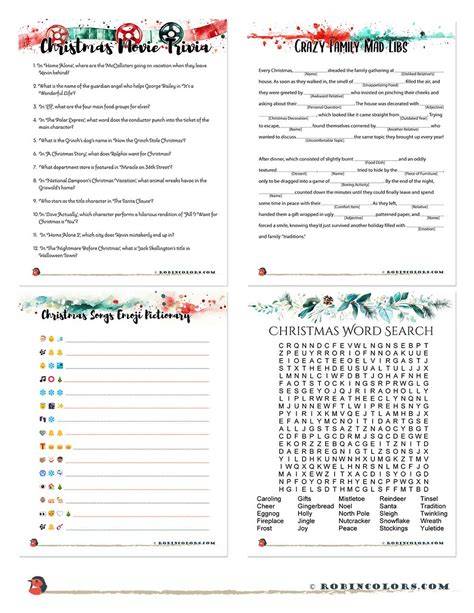 Free Holiday Games Printables