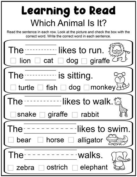 Free Kindergarten Printable Worksheets Reading