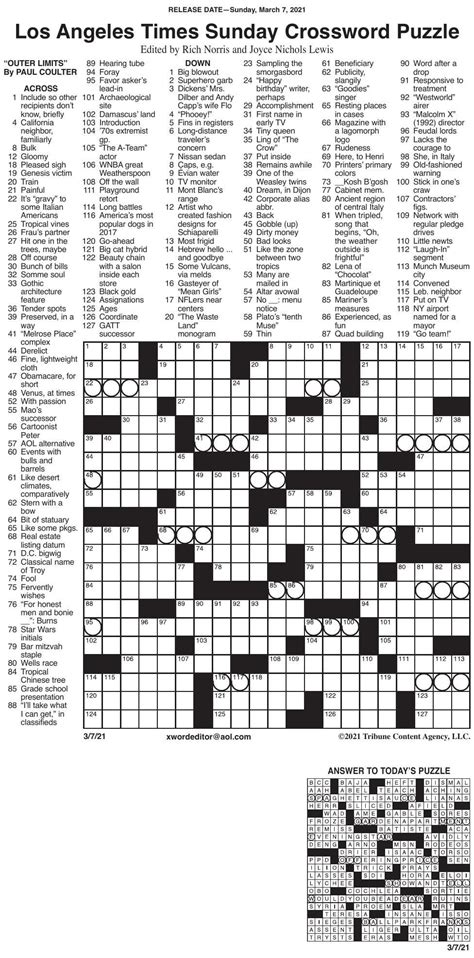 Free La Times Printable Crossword