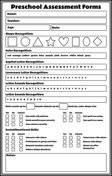 Free Preschool Assessment Printable