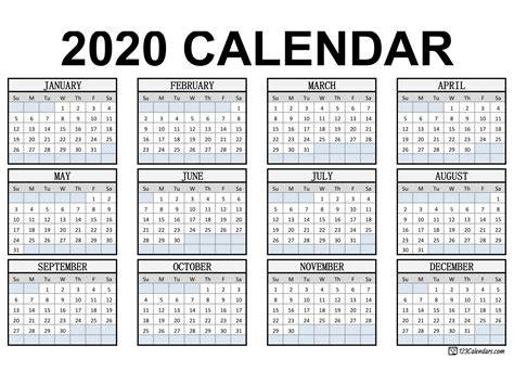 Free Printable 2020 Calendars