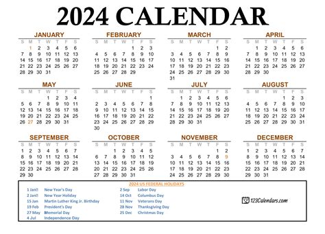 Free Printable 2024 Calendars With Holidays