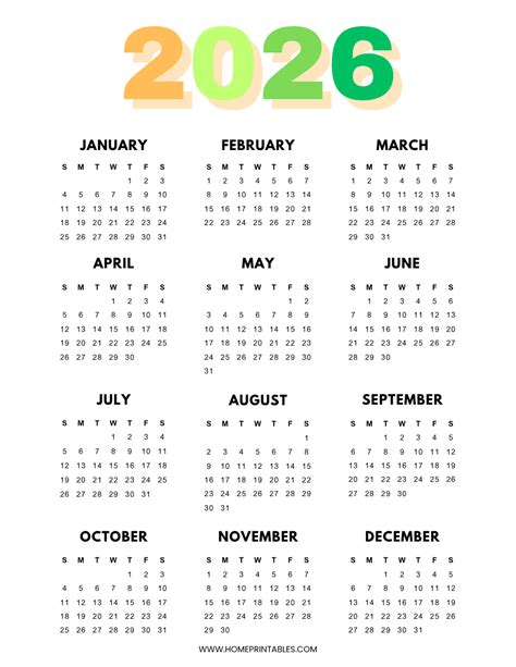 Free Printable 2026 Yearly Calendar Printable