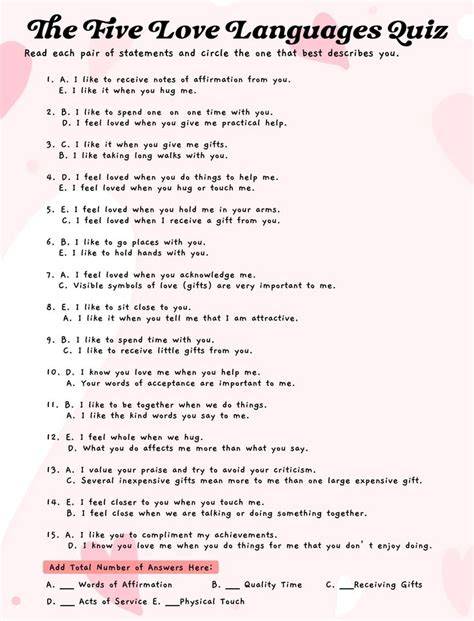 Free Printable 5 Love Languages Quiz
