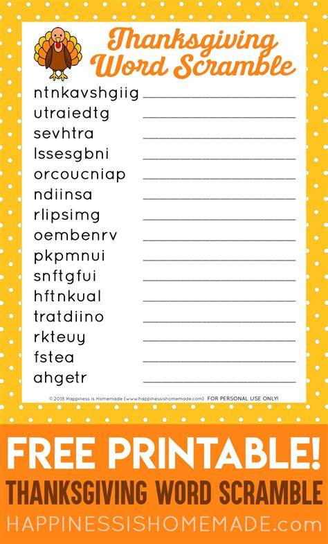 Free Printable Activities For Thanksgiving