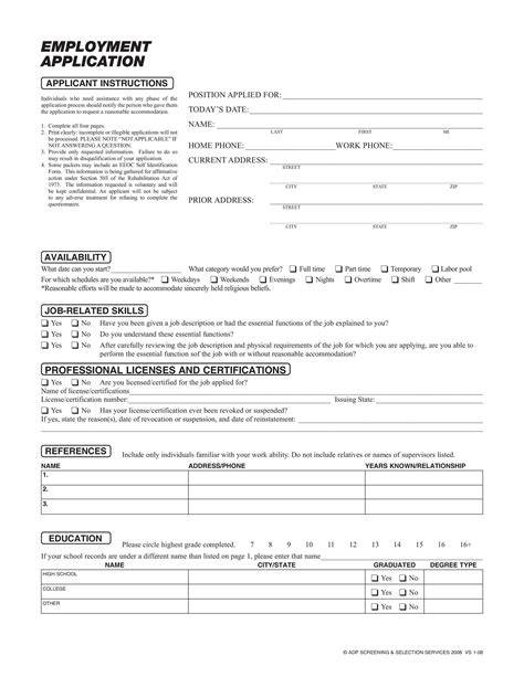 Free Printable Application For Employment Template