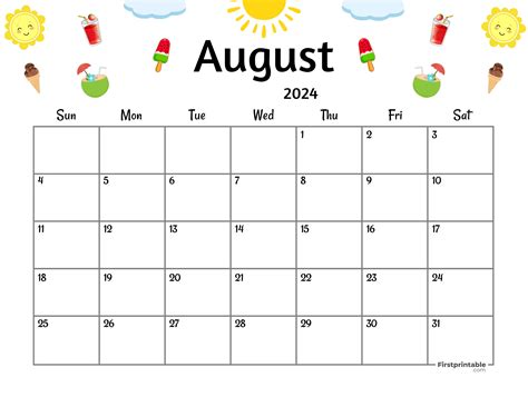 Free Printable August 2024 Calendar