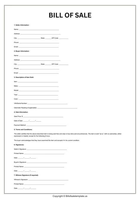 Free Printable Bill Of Sale Pdf