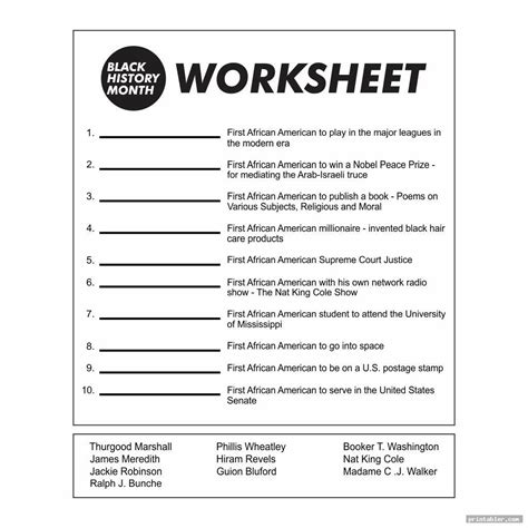 Free Printable Black History Worksheets Pdf