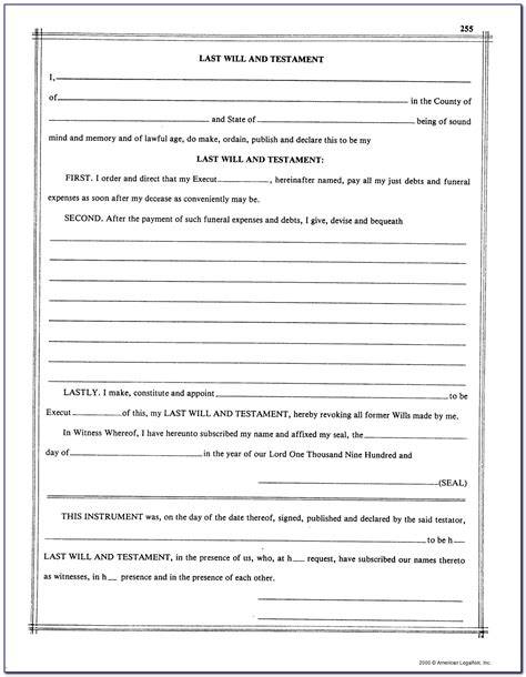 Free Printable Blank Will Forms