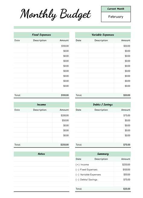 Free Printable Budget Sheets