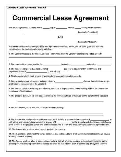 Free Printable Business Lease Agreement