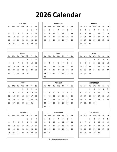 Free Printable Calendar 2026