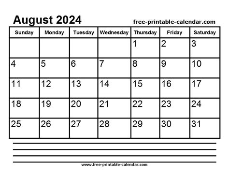 Free Printable Calendar August 2024
