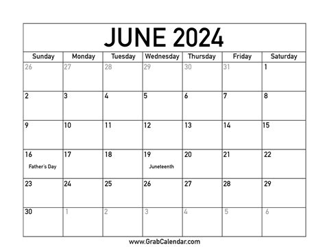 Free Printable Calendar June 2024