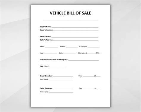 Free Printable Car Bill Of Sale