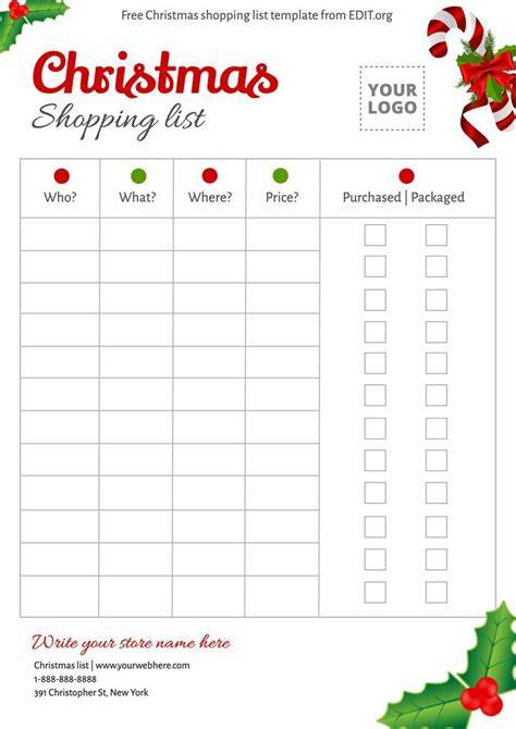 Free Printable Christmas Shopping List