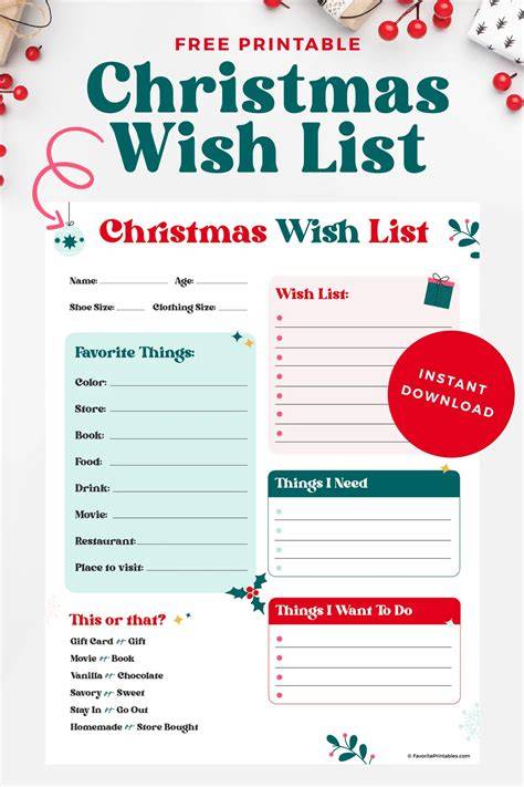 Free Printable Christmas Wish List Pdf