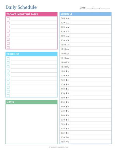 Free Printable Daily Schedule