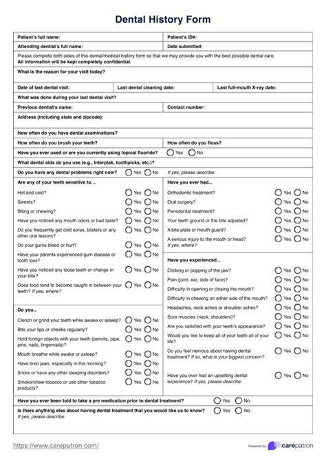 Free Printable Dental Health History Forms