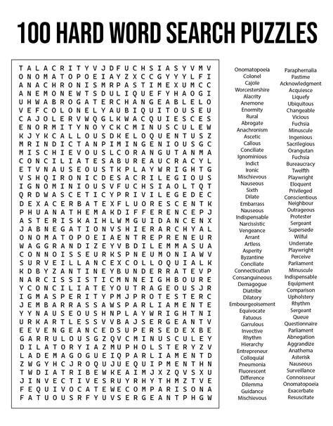 Free Printable Difficult Word Searches