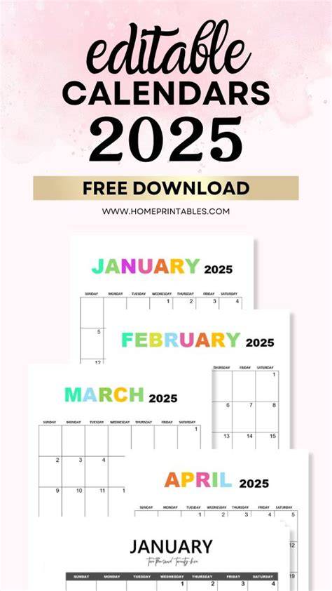 Free Printable Editable Calendar 2025