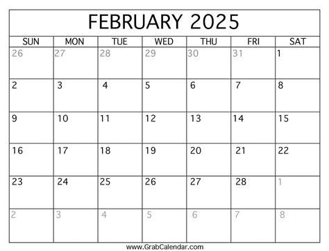 Free Printable Feb 2025 Calendar