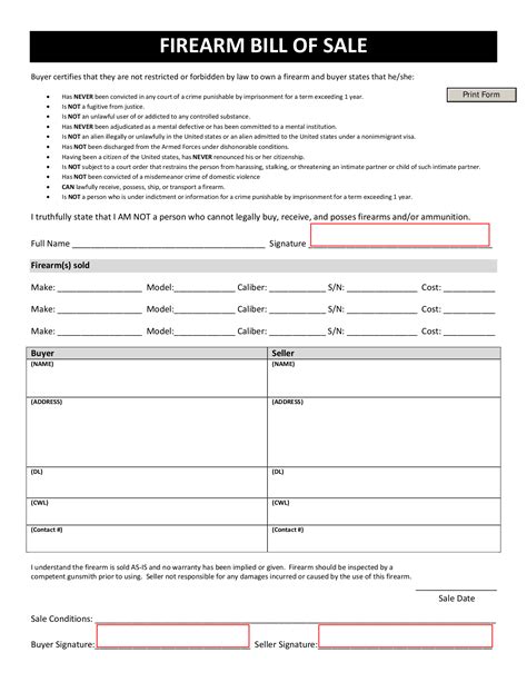 Free Printable Firearm Bill Of Sale