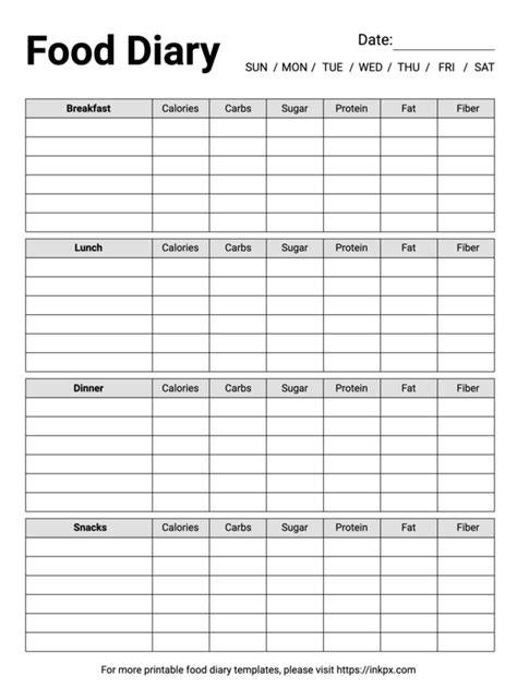 Free Printable Food Diary Template