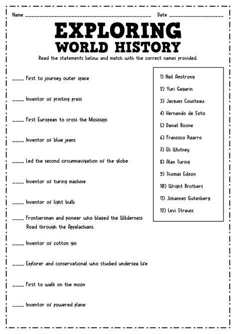 Free Printable History Worksheets