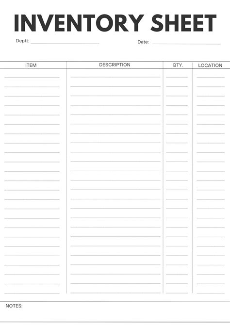 Free Printable Inventory Sheet