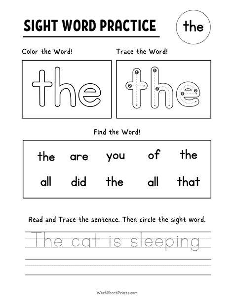 Free Printable Kindergarten Worksheets Sight Words
