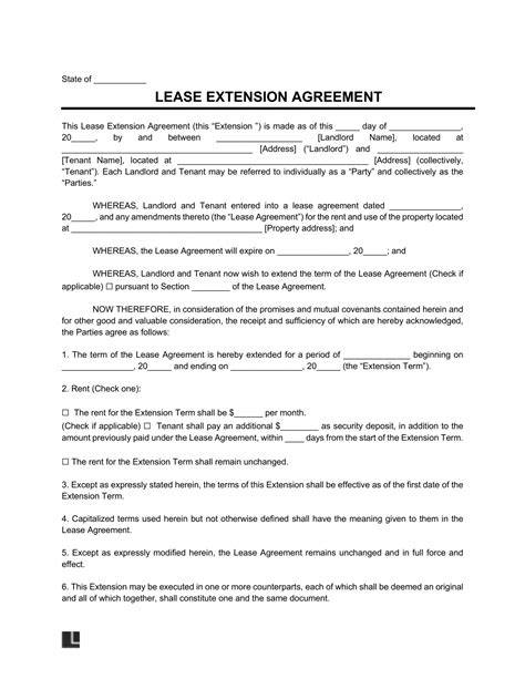 Free Printable Lease Extension Agreement