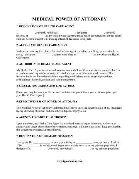 Free Printable Medical Power Of Attorney