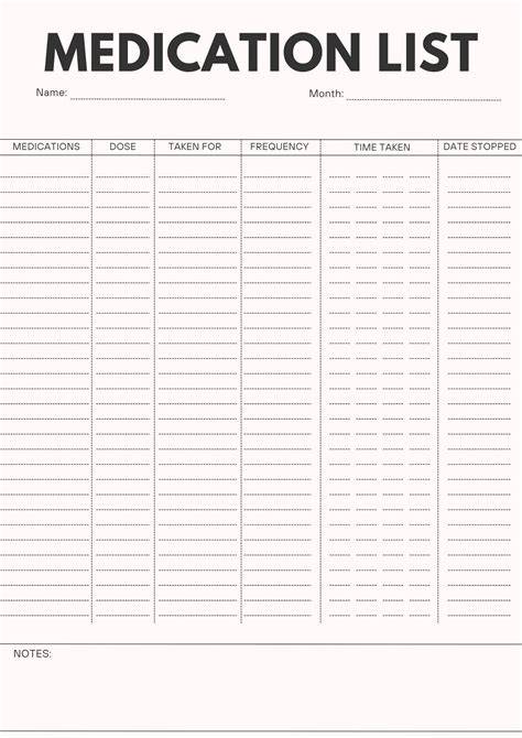 Free Printable Medication List Pdf