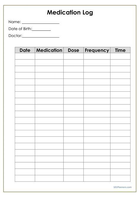 Free Printable Medication Log Sheet