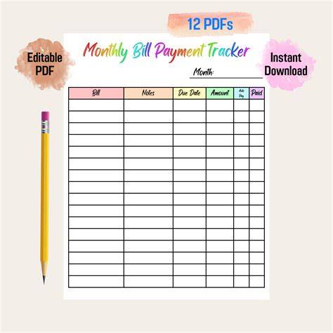 Free Printable Monthly Bill Organizer