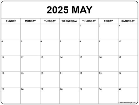 Free Printable Monthly Calendar May 2025