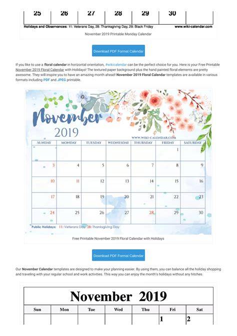 Free Printable November 2019 Calendar