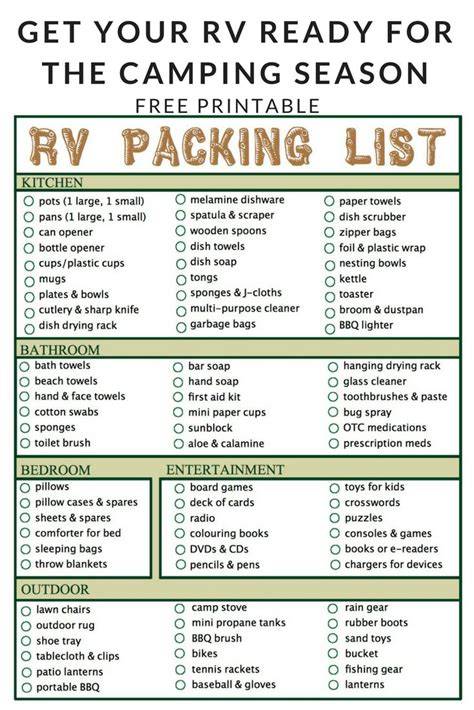 Free Printable Rv Camping Checklist Pdf
