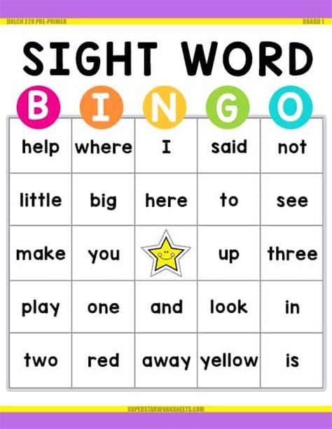 Free Printable Sight Word Bingo
