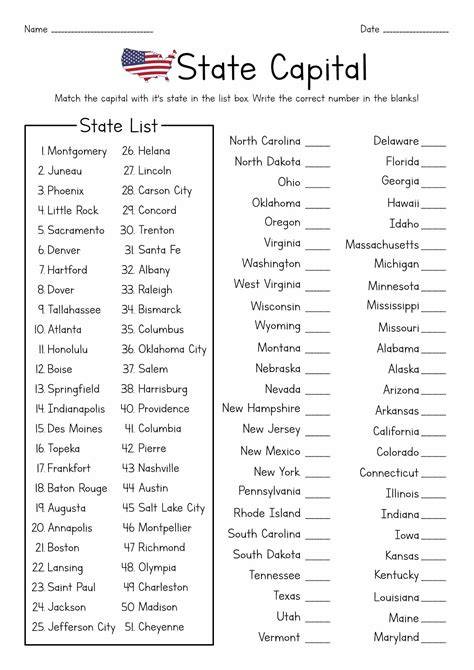 Free Printable State And Capital Worksheets