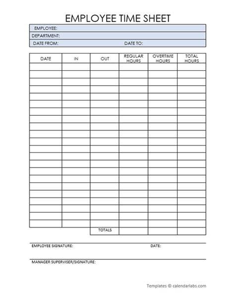 Free Printable Time Sheets