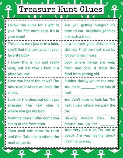 Free Printable Treasure Hunt Clues
